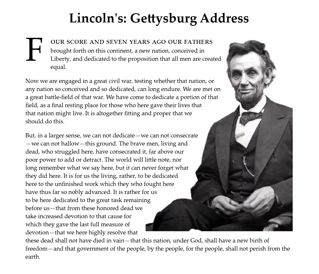 Lincoln — Gettysburg Address assignment